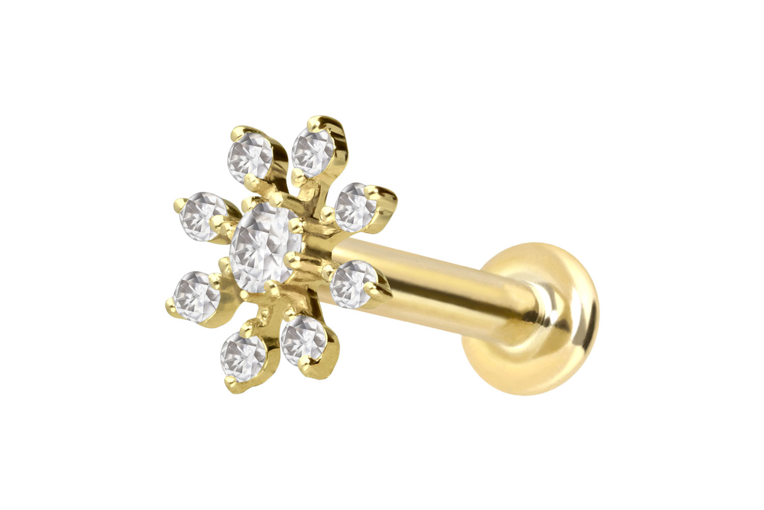 14 Karat Gold Labret Piercing mit Push Fit MOISSANIT-BLUME